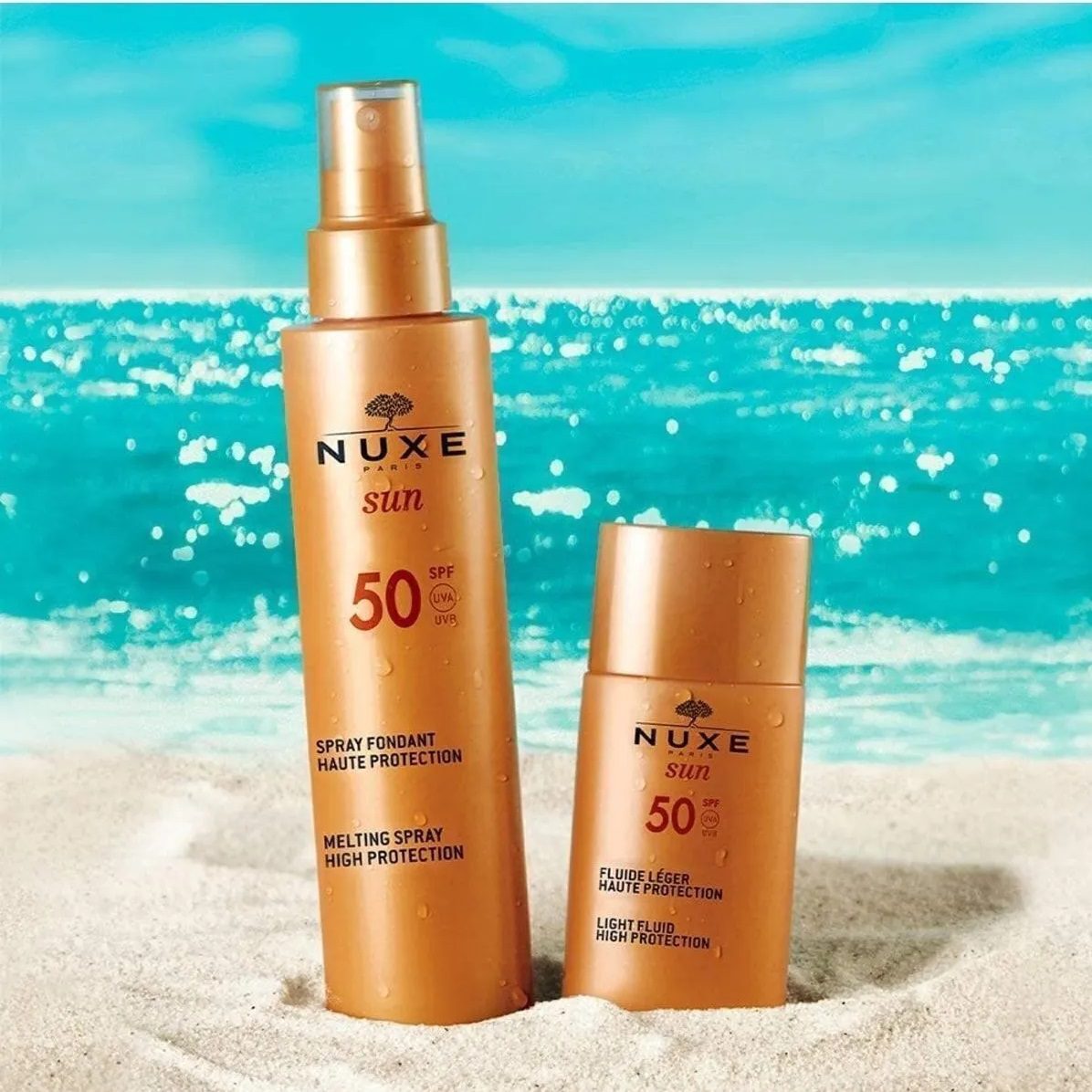 اسپری و فلوئید ضد آفتاب نوکس SPF 50 با جذب سریع و محافظت بالا از پوست صورت و بدن